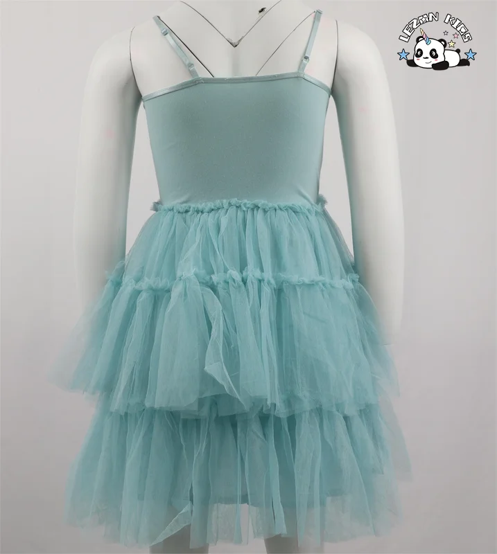 LEZONKIDS - 2024 New Fashion Summer Sequin Patches Camisole Dress Cake Daily Dress for 2 to 14 Years Kids Clothing